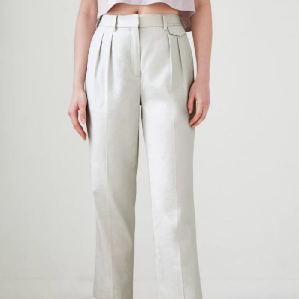 Babaton Aritzia Slater Pant 8 Matte Pearl High Rise Linen Tencel Trouser Nwt